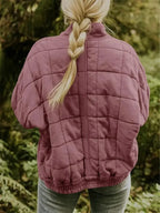Women's Quilted Jacket with Relaxed Oversized Fit - Back Braided Hair