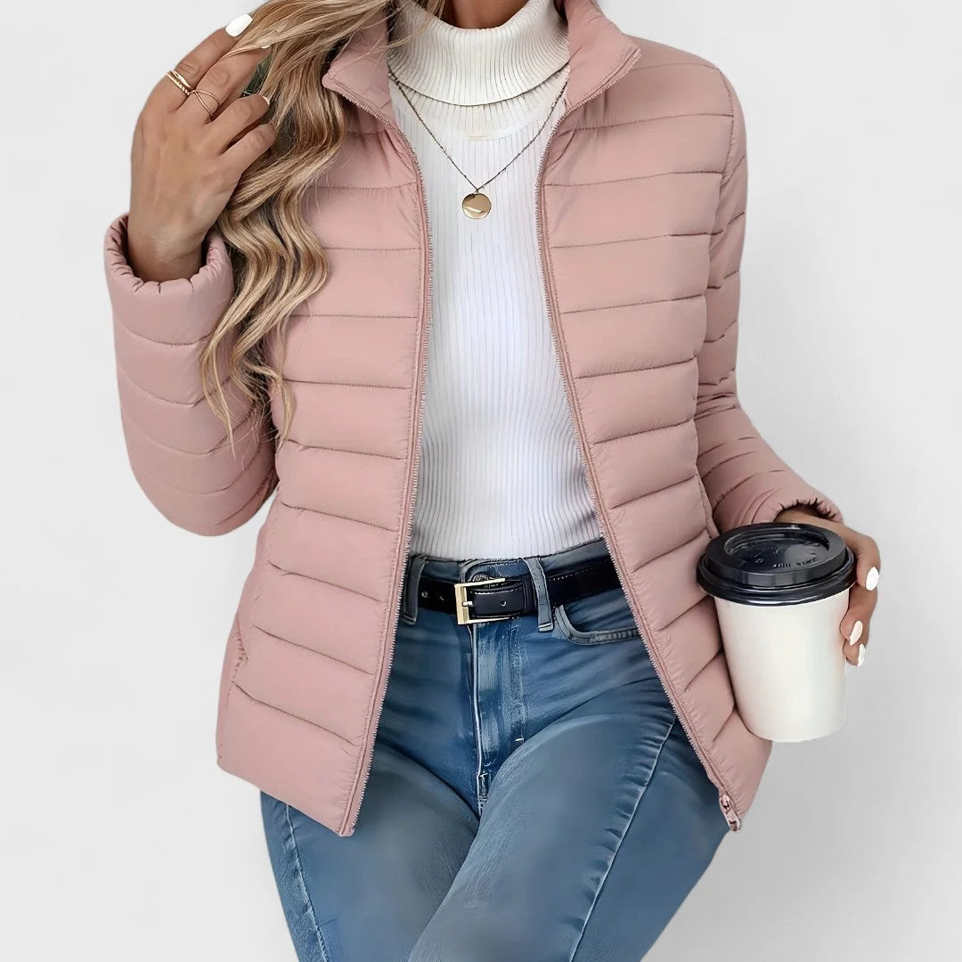 Women's Lightweight Quilted Jacket with Stand Collar & Zip Pockets