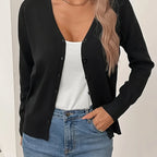 Black Women's V-Neck Ribbed Cardigan with Button-Front Closure