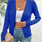Blue Women's V-Neck Ribbed Cardigan with Button-Front Closure