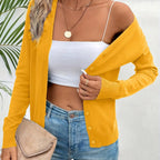 Bright Yellow Women's V-Neck Ribbed Cardigan with Button-Front Closure