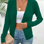 Deep Green Women's V-Neck Ribbed Cardigan with Button-Front Closure