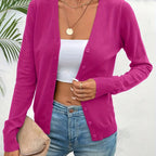 Rose Red Women's V-Neck Ribbed Cardigan with Button-Front Closure