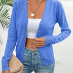 Royal Blue Women's V-Neck Ribbed Cardigan with Button-Front Closure