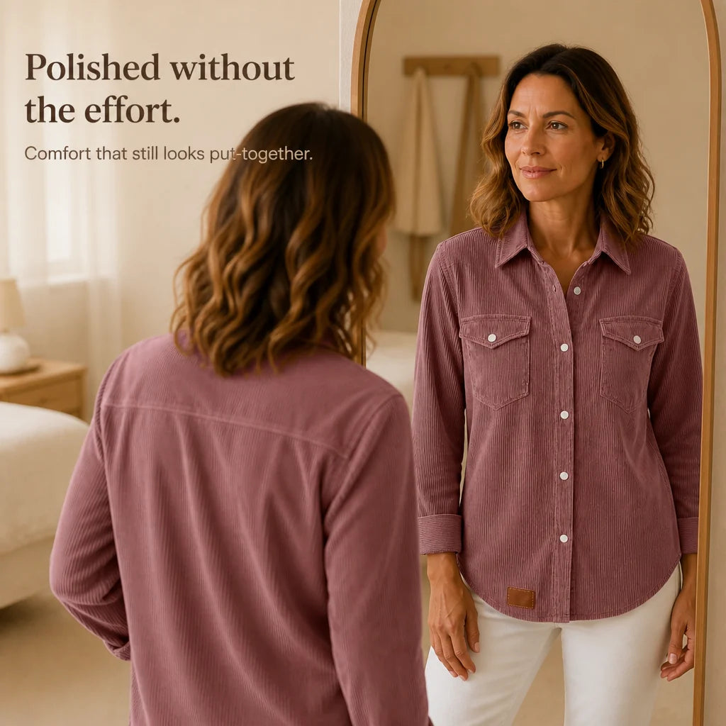 Pink Women's Ribbed Knit Shacket with Relaxed Fit & Stretch Comfort — Mia - Back View Mirror Reflection