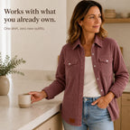 Pink Women's Ribbed Knit Shacket with Relaxed Fit & Stretch Comfort — Mia - Kitchen Lifestyle
