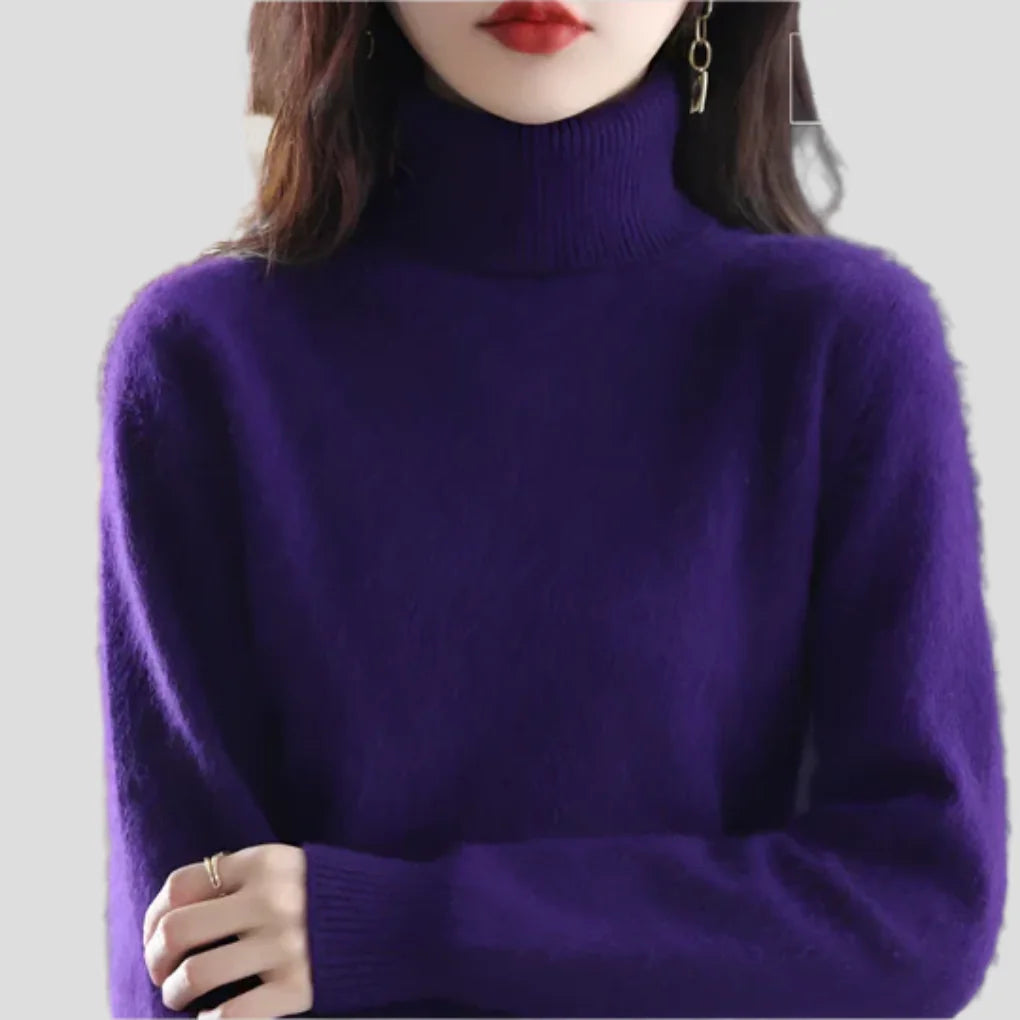 Violet Women's Ribbed Turtleneck Sweater with Fitted Silhouette for Cozy Layering - Front Pose