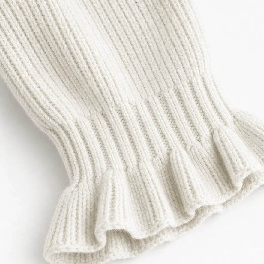 Women's V Neck Sweater with Button-Front Pleat & Ruffle Cuffs - Cuff Ruffle Detail
