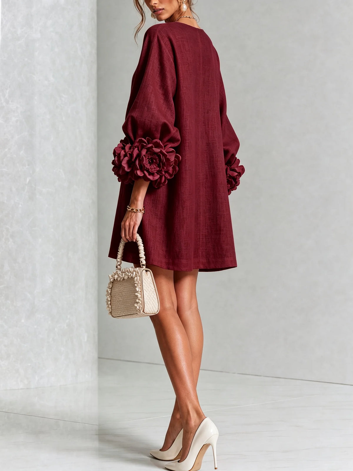 Women's Mini Dress with Sculptural Cuffs & Button-Front Design
