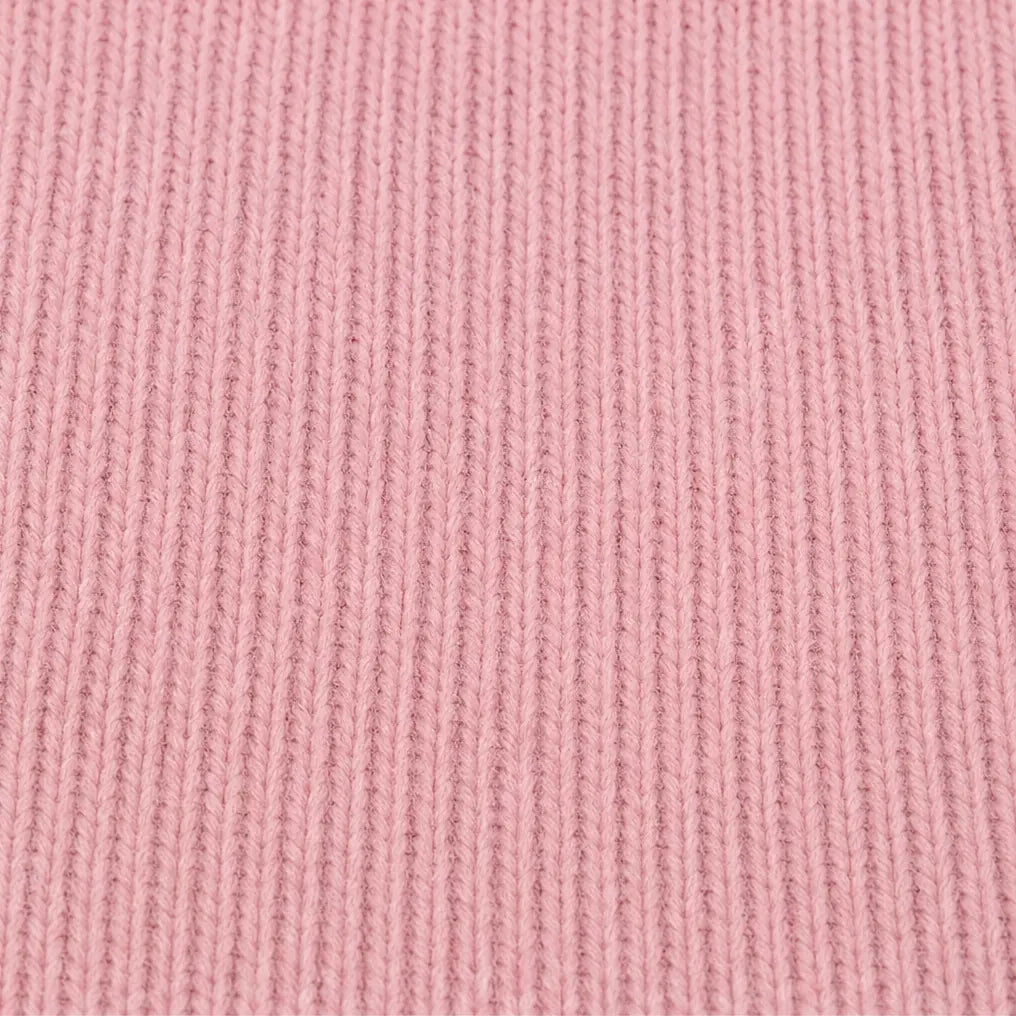 Pink Women's Ruffle Collar Cardigan with Button-Front Closure & Relaxed Fit — Wendy - Knit Texture Close Up