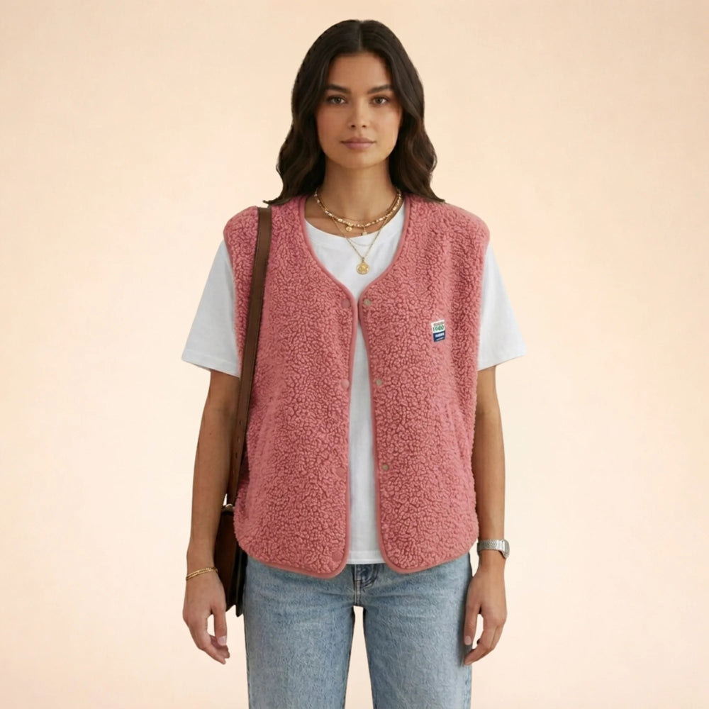 Pink Women's Sherpa Fleece Vest with Snap-Front Closure & Relaxed Fit — Marlow