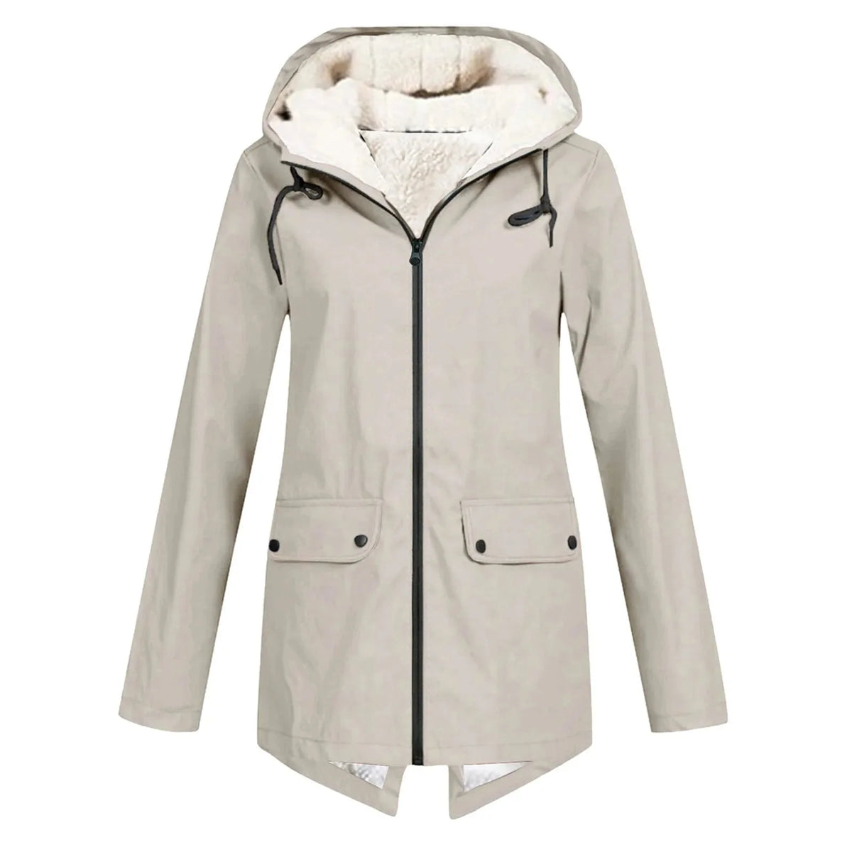 Beige Women's Sherpa Lined Hooded Jacket with Relaxed Fit & Front Pockets
