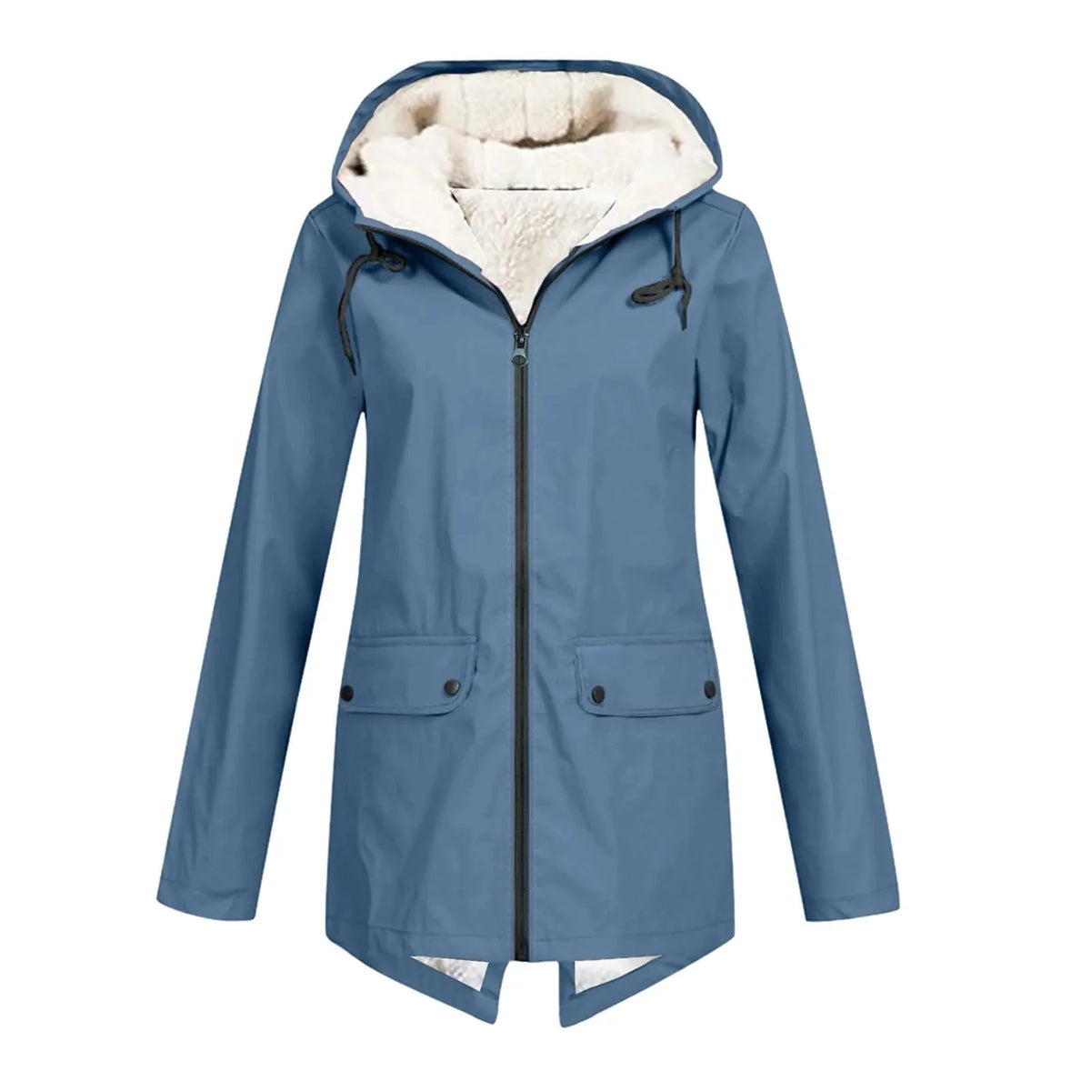 Blue Women's Sherpa Lined Hooded Jacket with Relaxed Fit & Front Pockets