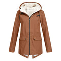 Brown Women's Sherpa Lined Hooded Jacket with Relaxed Fit & Front Pockets