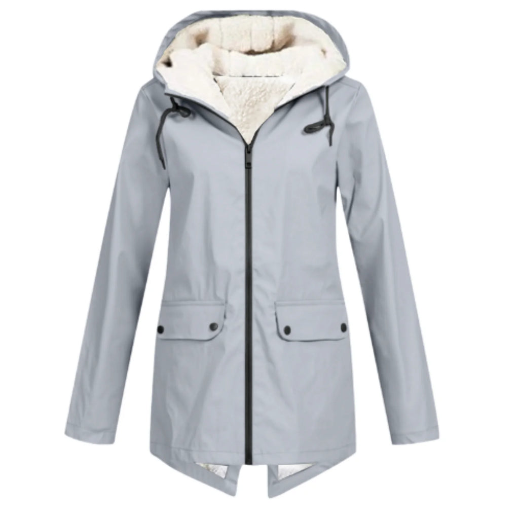 Grey Women's Sherpa Lined Hooded Jacket with Relaxed Fit & Front Pockets