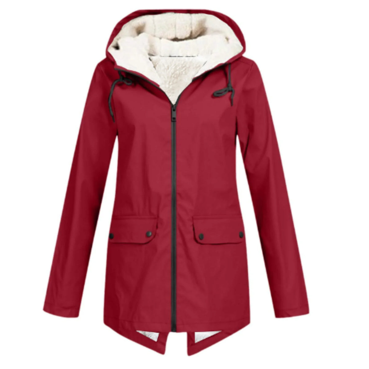 Red Women's Sherpa Lined Hooded Jacket with Relaxed Fit & Front Pockets