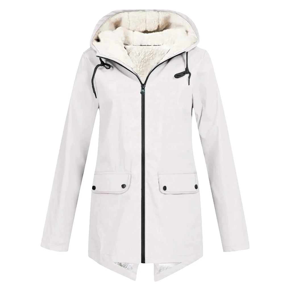 White Women's Sherpa Lined Hooded Jacket with Relaxed Fit & Front Pockets