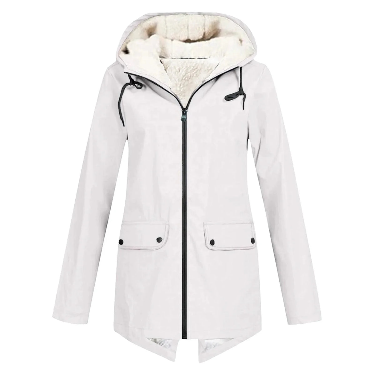 White Women's Sherpa Lined Hooded Jacket with Relaxed Fit & Front Pockets