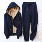 Blue Women's Sherpa Hoodie Set with Fleece-Lined Zip-Up Jacket & Jogger Pants