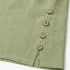Green Women's Linen Blend Top with Side-Button Detail & Relaxed Fit — Faye - Hem Button Detail