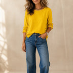 Yellow Women's Linen Blend Top with Side-Button Detail & Relaxed Fit