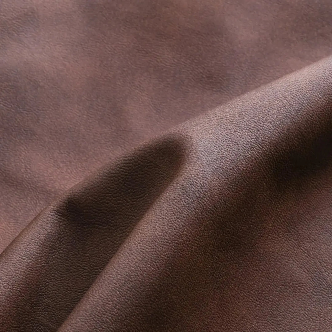 Brown Men's Slim Fit Biker Jacket in Suede Leather with Zip Front & Pockets — Elliot - Fabric Texture