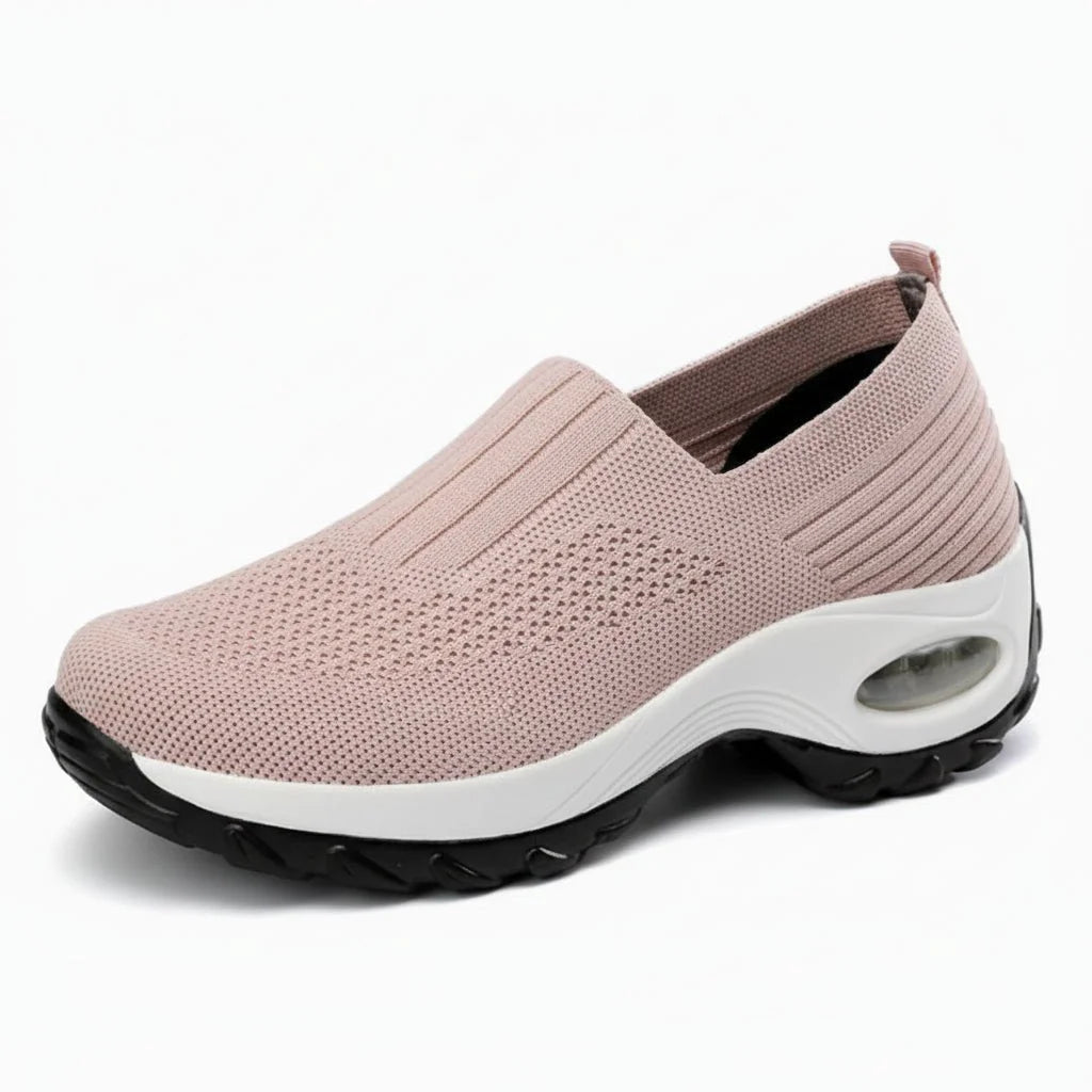 Beige Women's Slip On Shoes with Cushioned Footbed & Arch Support - Studio Side View