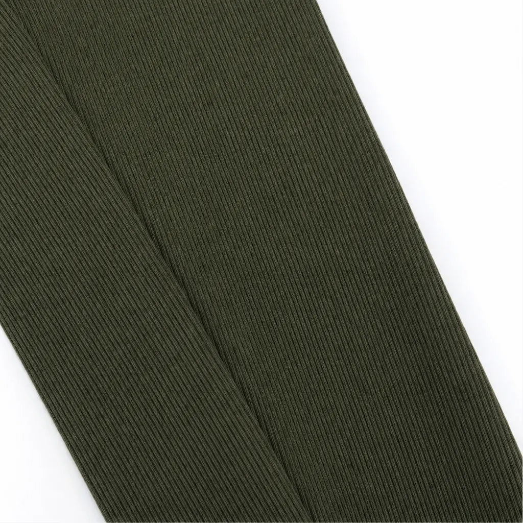 Women's Top and Pants Set with Split-Sleeve Design & Ribbed Knit Leggings - Green Fabric Texture Close Up