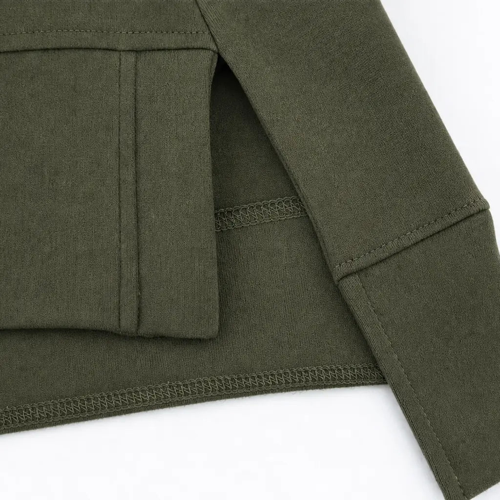 Women's Top and Pants Set with Split-Sleeve Design & Ribbed Knit Leggings - Green Sleeve Slit Detail