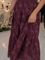 Women's Floral Midi Dress with Square Neckline & Puff Sleeves - Skirt Texture