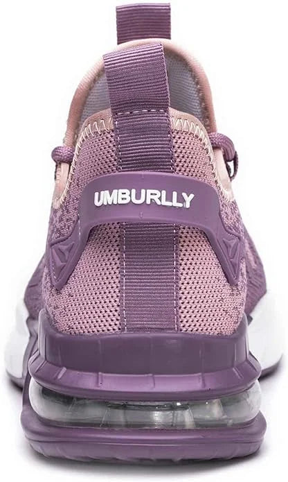 Purple Women's Steel Toe Sneakers with Air Cushion & Lace-Up Closure - Back Detail