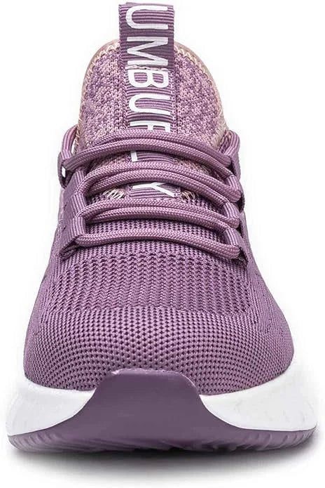 Purple Women's Steel Toe Sneakers with Air Cushion & Lace-Up Closure - Close Up Front