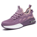 Purple Women's Steel Toe Sneakers with Air Cushion & Lace-Up Closure - Front Full