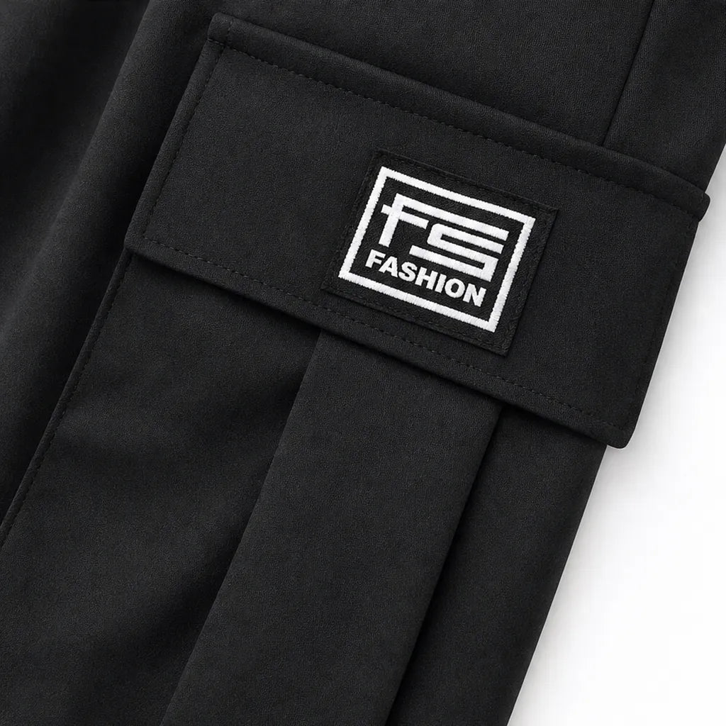 Women's Straight Leg Cargo Pants with Drawstring Waist & Flap Pockets - Pocket Patch Detail