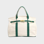 Racing Green Women's Luxury Handbag in Structured Canvas with Turn-Lock Closure - Front Detail