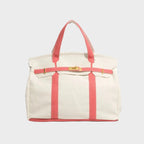 Lady Pink Women's Luxury Handbag in Structured Canvas with Turn-Lock Closure - Front View
