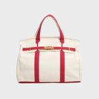 Fire Red Women's Luxury Handbag in Structured Canvas with Turn-Lock Closure - Front Angle