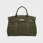 Solid Olive Green Women's Luxury Handbag in Structured Canvas with Turn-Lock Closure - Studio