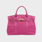 Solid Pink Women's Luxury Handbag in Structured Canvas with Turn-Lock Closure - Studio