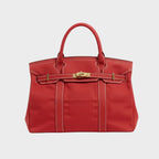 Solid Red Women's Luxury Handbag in Structured Canvas with Turn-Lock Closure - Studio
