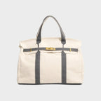Washed Grey Women's Luxury Handbag in Structured Canvas with Turn-Lock Closure - Front Plain