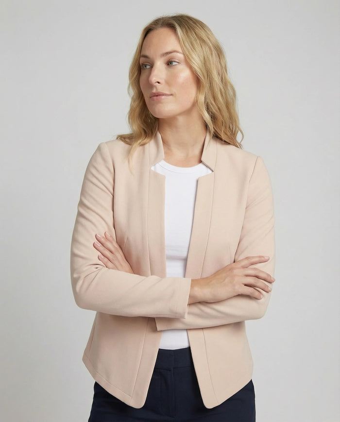 Khaki Women's Tailored Crossover Blazer with Open Front