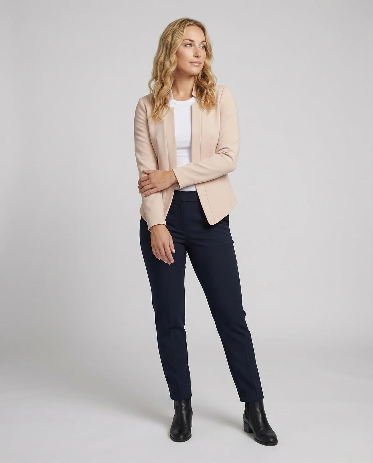 Women's Tailored Crossover Blazer with Open Front - Full Body Styled