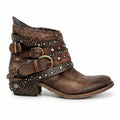 Brown Women's Studded Ankle Boots with Buckle Straps & Chain Accents — Hope