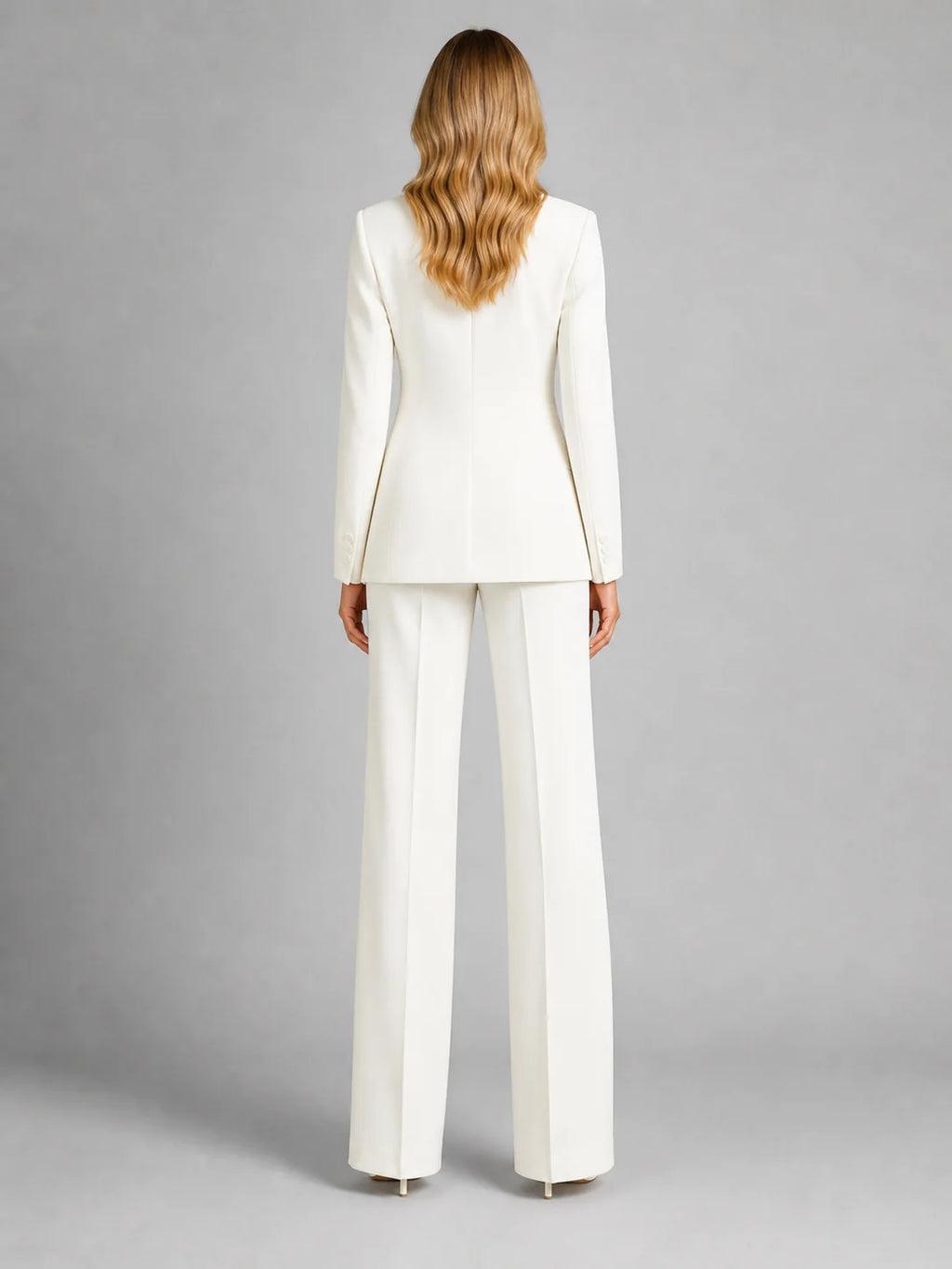 White Women's Blazer Pants Set with Tailored Fit & Wide-Leg Silhouette — Saskia - Back Full