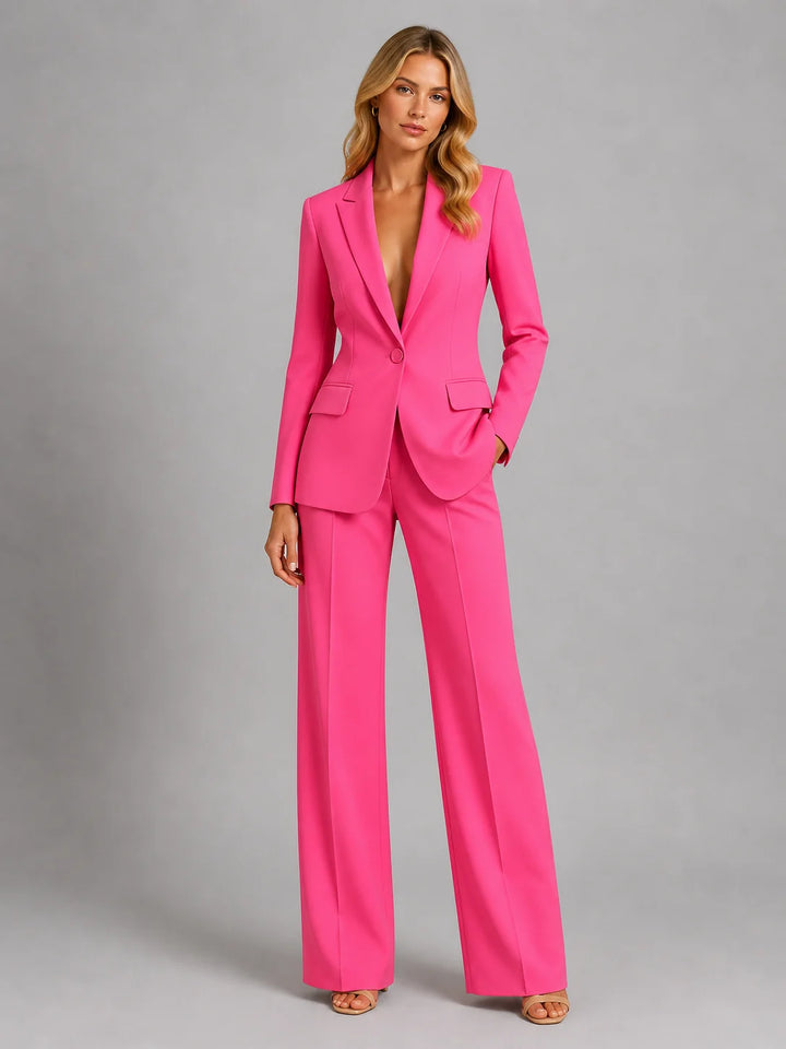 White Women's Blazer Pants Set with Tailored Fit & Wide-Leg Silhouette — Saskia - Front Full Pose