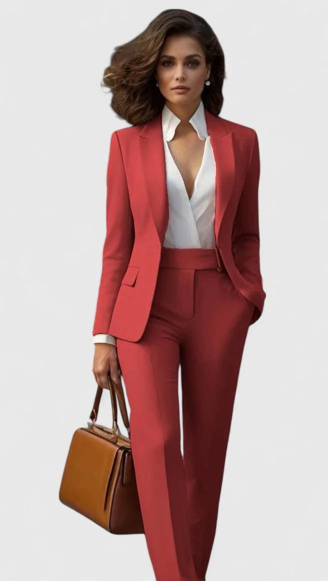 Coral Women's Tailored Pantsuit with Long-Sleeve Lapel Blazer & Straight-Leg Pants