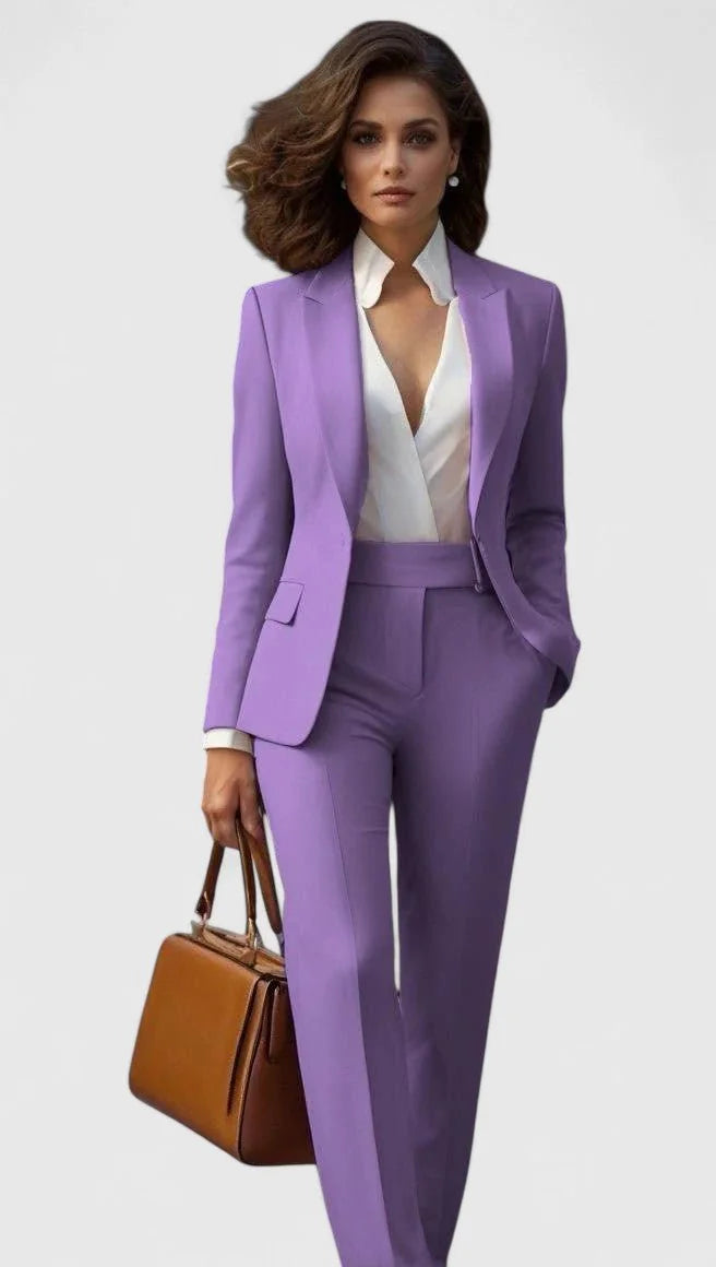 Lilac Women's Tailored Pantsuit with Long-Sleeve Lapel Blazer & Straight-Leg Pants