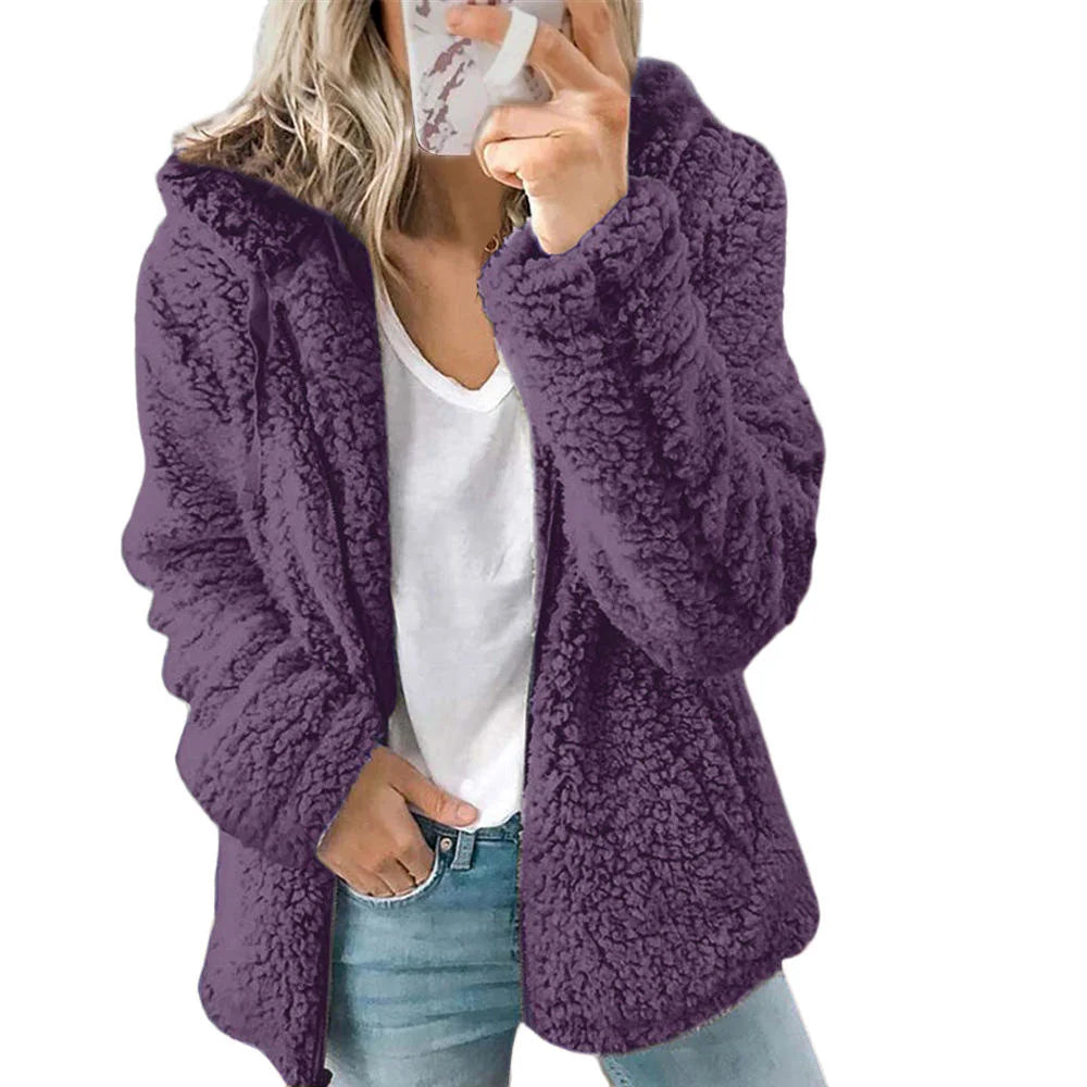 Lilac Women's Teddy Fleece Jacket with Zip Front & Relaxed Fit