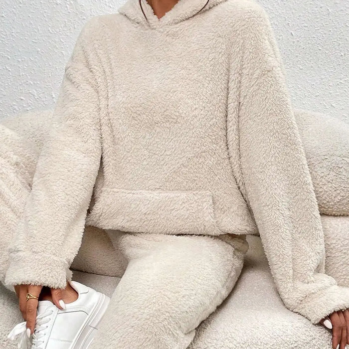 Beige Women's Tracksuit with Hooded Pullover & Relaxed Fit